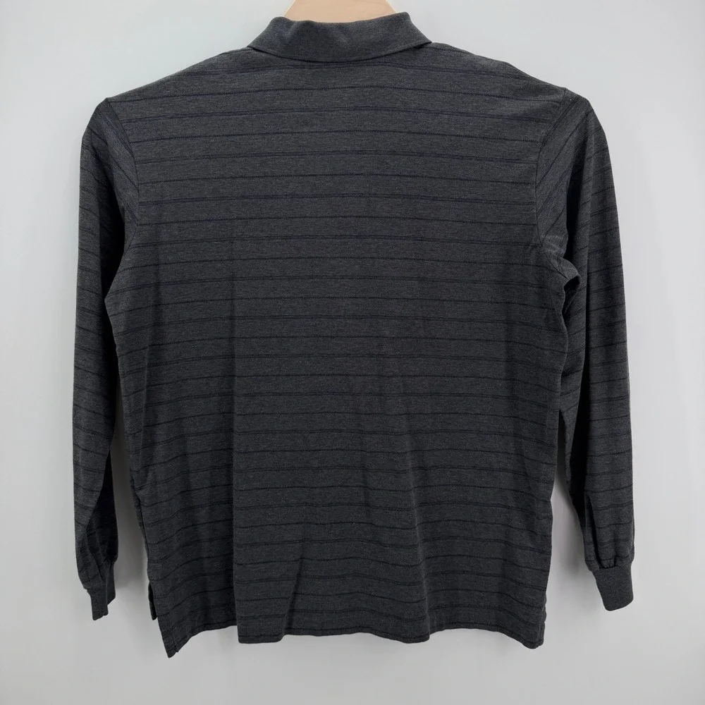 Polo Ralph Lauren Long Sleeve Polo Mens L Grey Striped Preppy Classic Logo VTG